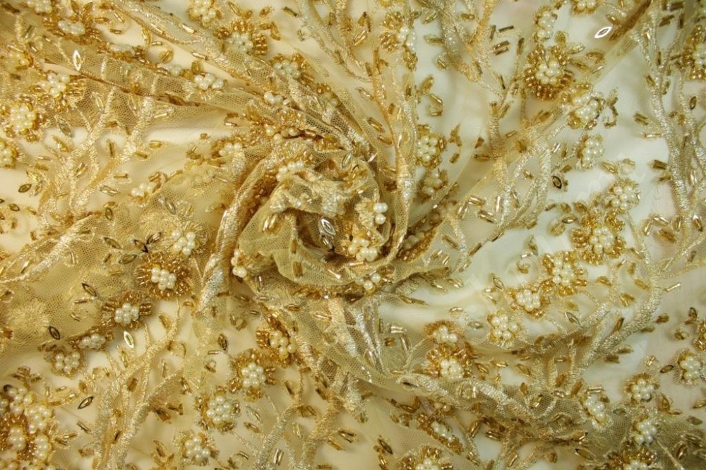 Ткань стеклярус Золотой жемчуг