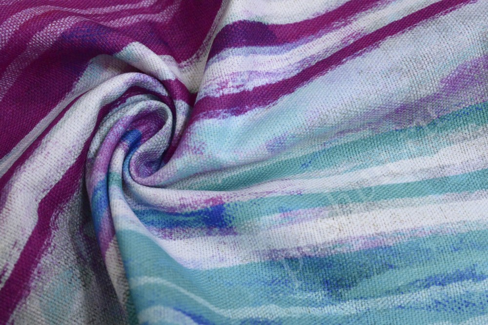 Ткань для штор портьерная в белую, пурпурную, голубую полоску