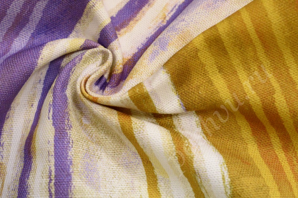 Ткань для штор портьерная в белую, пурпурную, желтую полоску