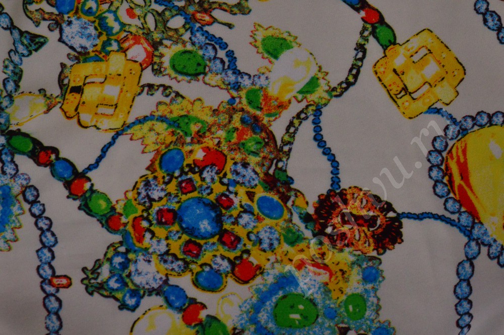 Ткань набивной атлас с оригинальным разноцветным рисунком