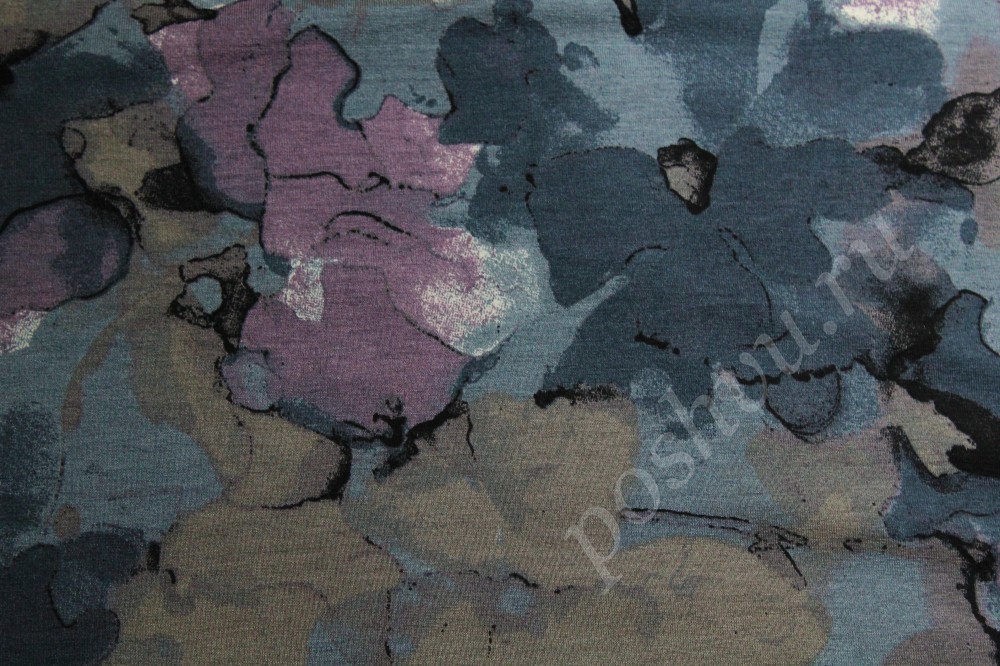 Ткань трикотаж в серо-коричневый абстрактный рисунок