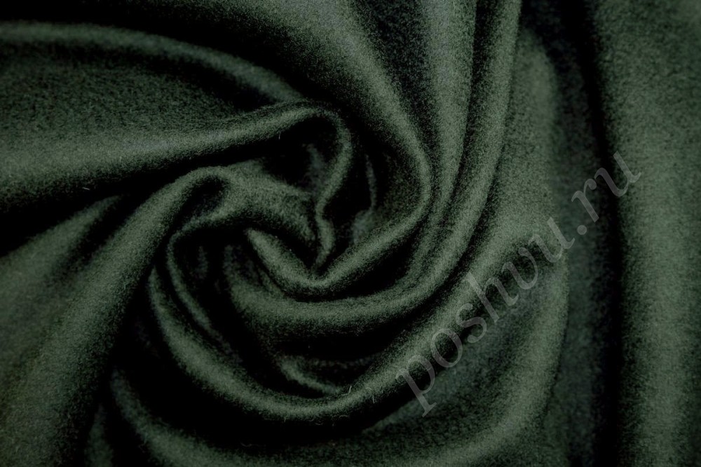 Пальтовая ткань с кашемиром темно-зеленого оттенка