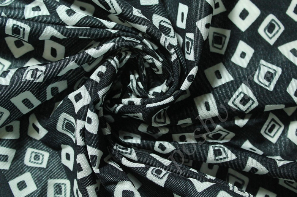 Ткань трикотаж черного оттенка в белые с черным квадратики