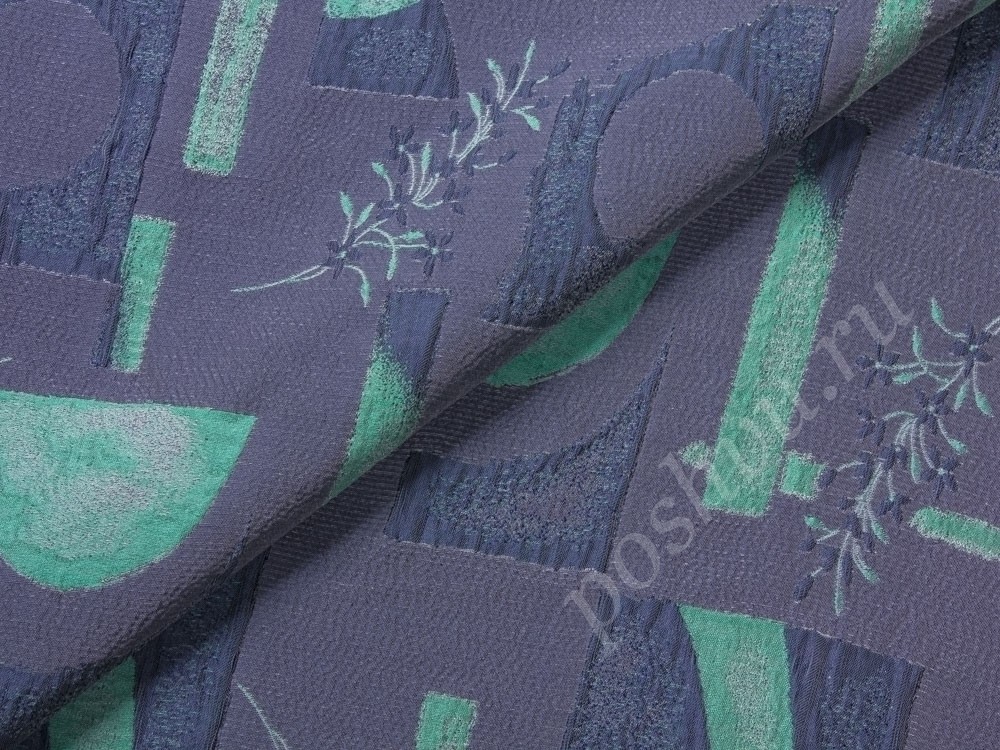 Ткань матлассе Armani с рисунком, цвет - серый и бирюзовый