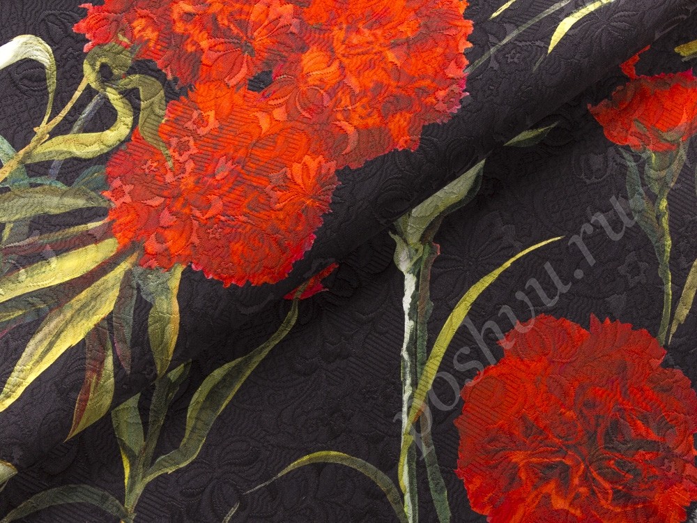 Жаккард Loro Piana с рисунком, цвет - красный и черный