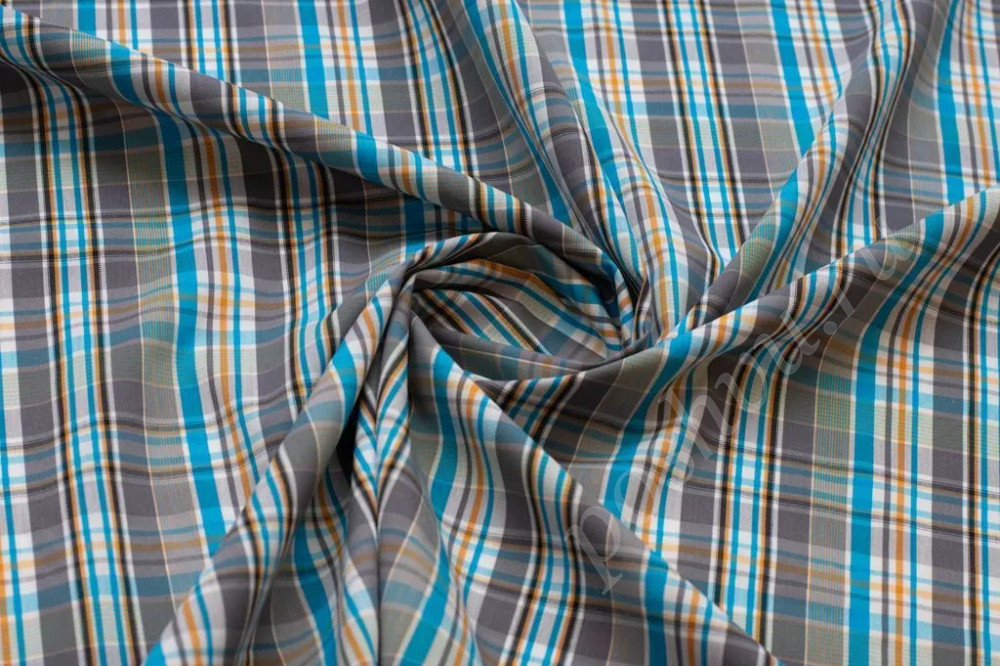 Сорочечная ткань серо-голубого цвета в клетку