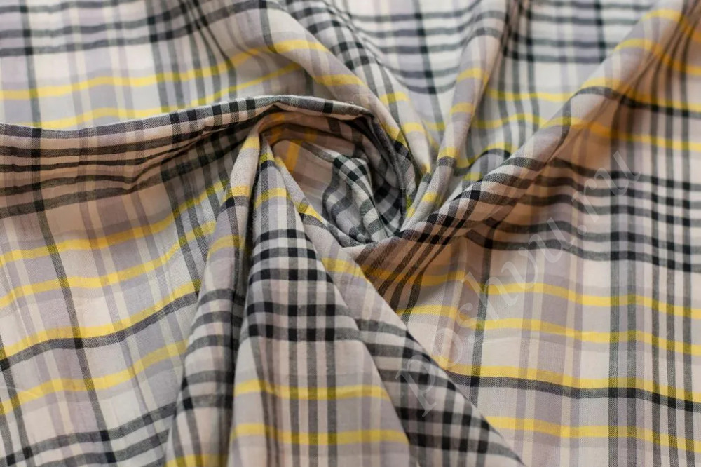 Сорочечная ткань серо-желтого цвета в клетку