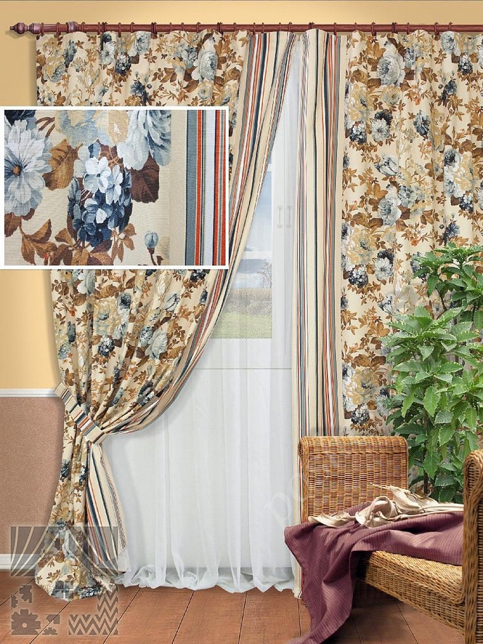 Романтичный комплект готовых штор с флористическим принтом и тюлем для гостиной или спальни