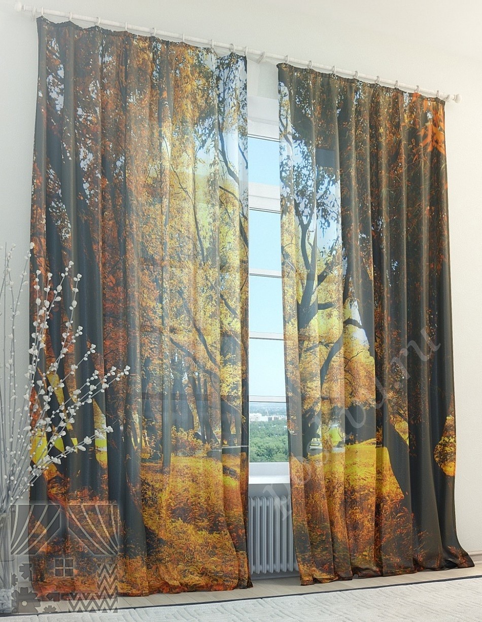 Очаровательный тюль с изображением осеннего парка для гостиной или спальни