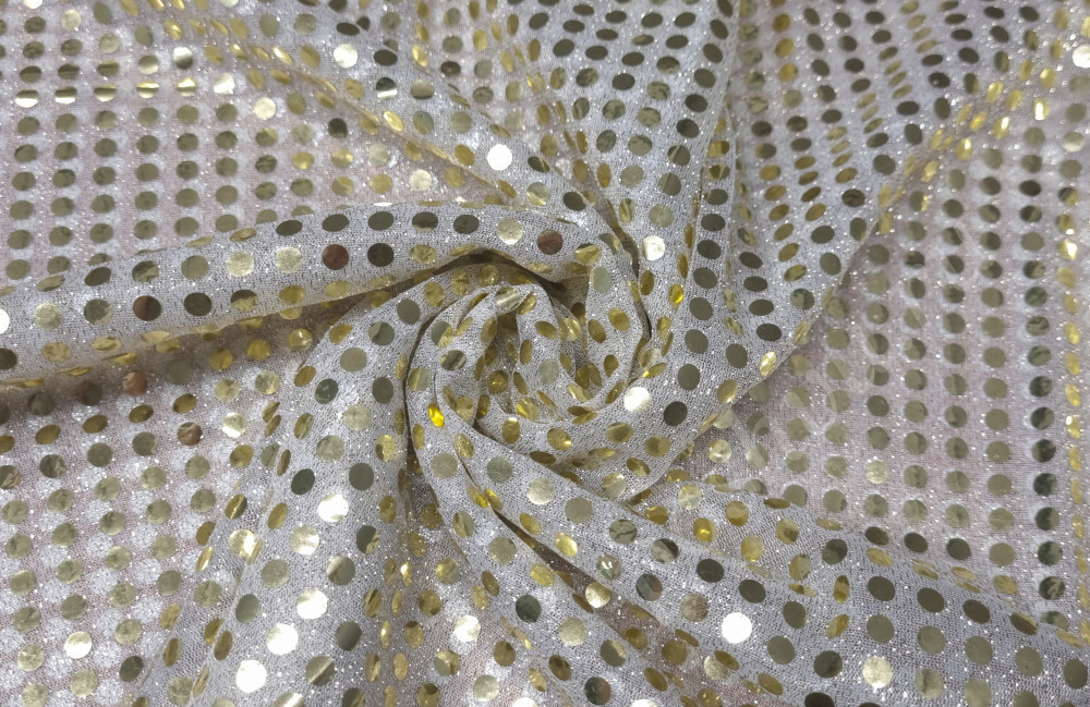 Сетчатая ткань с пайетками, светло-желтого цвета