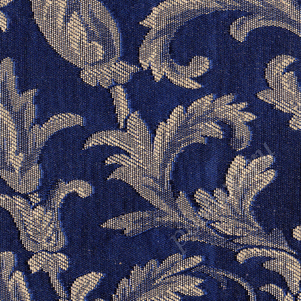 Портьерная ткань жаккард VANESSA RITORTO растительный орнамент в темно-синих тонах
