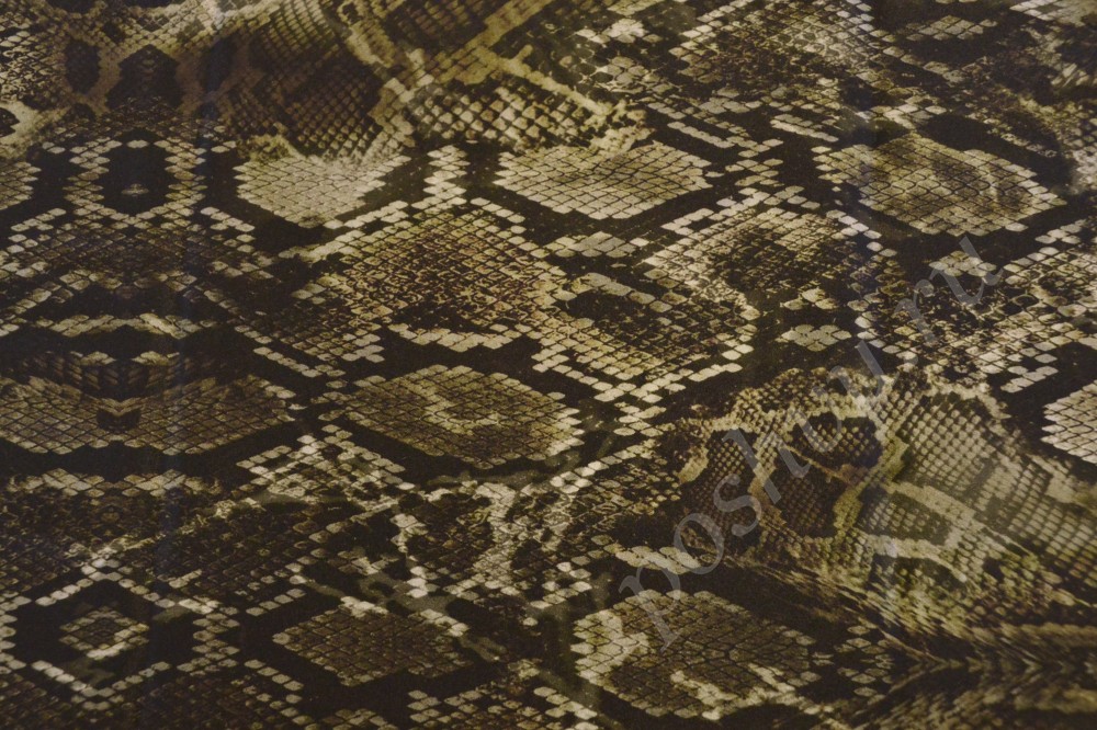 Атласная ткань с анималистическим узором оливково-чёрного цвета