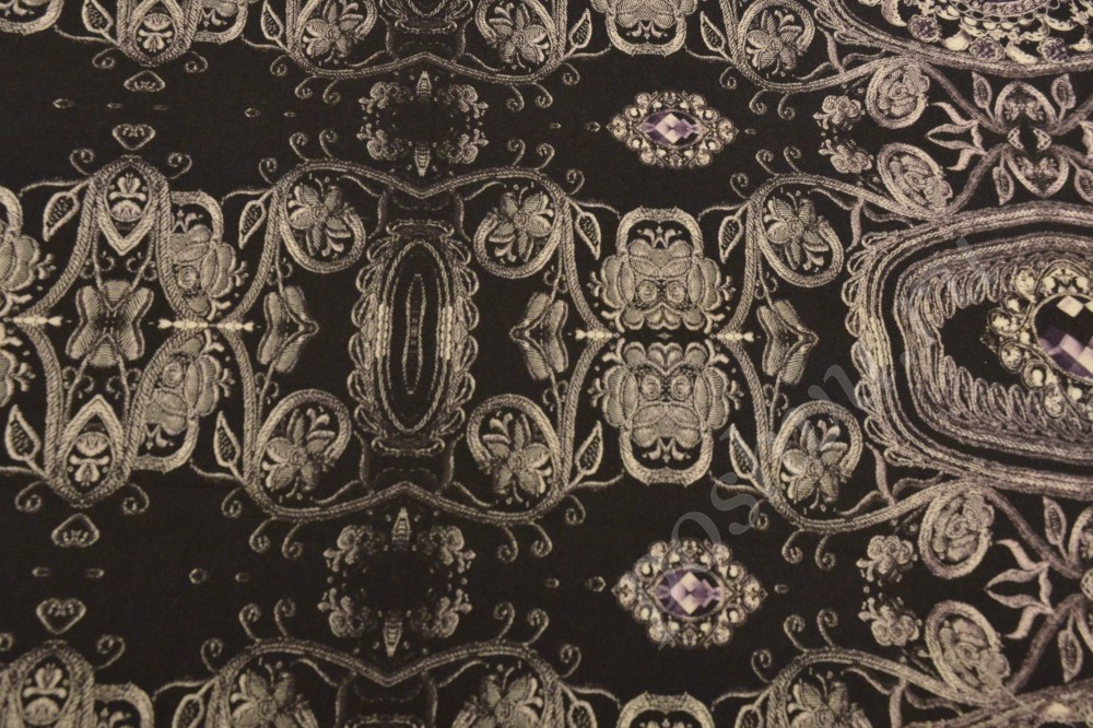 Плательная ткань чёрного цвета с серым орнаментом