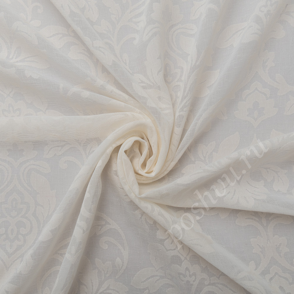 Ткань для штор под лен RENATA дамасский узор кремового цвета с утяжелителем выс.310см