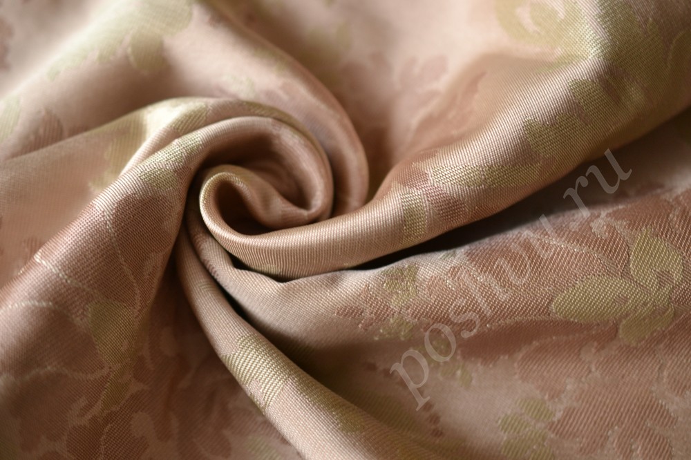 Ткань для штор портьерная оттенка румян в флористический узор