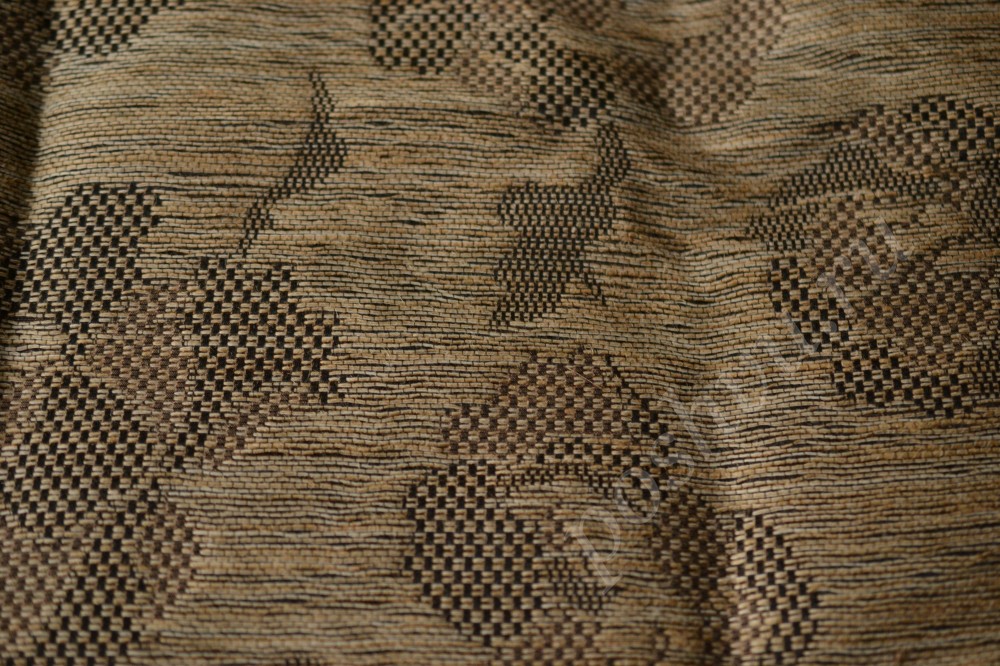 Ткань для штор портьерная оттенк песочный меланж в цветочный узор