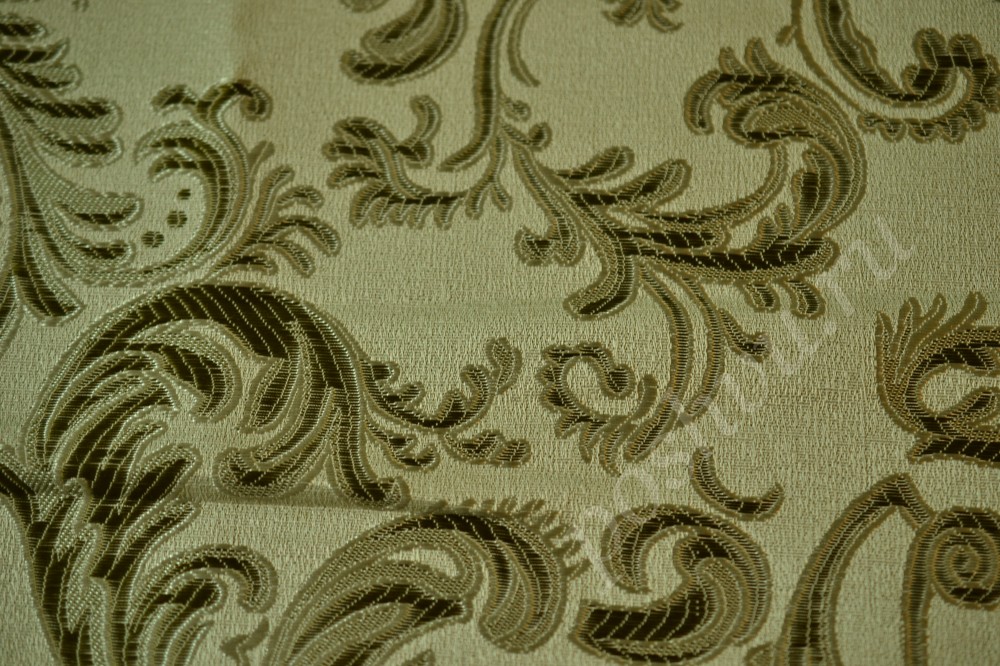 Ткань портьерная для штор оливково-платинового оттенка с узором