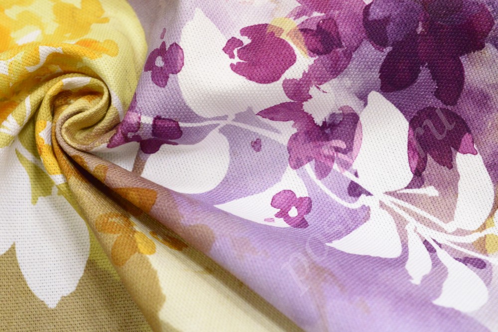Ткань для штор портьерная белого оттенка с лиственным рисунком