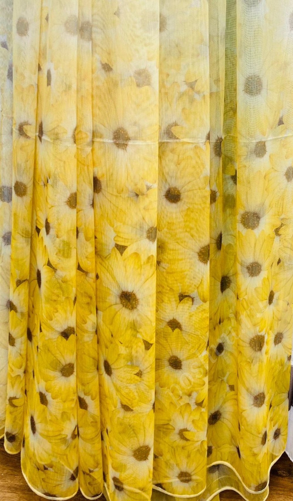 Вуаль с утяжелителем принтованная Ромашки, желтый, 300 см