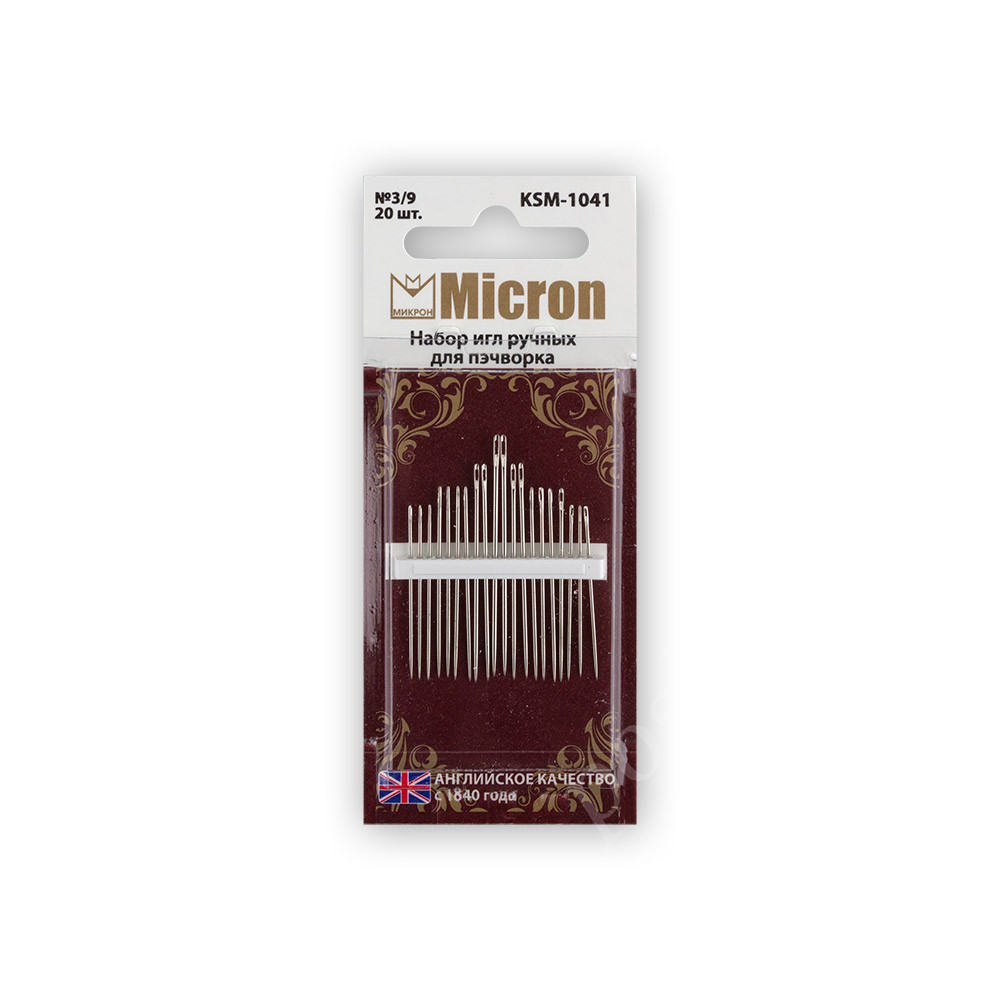 Иглы для шитья ручные "Micron" набор для пэчворка KSM-1041 в блистере 20 шт. №3/9