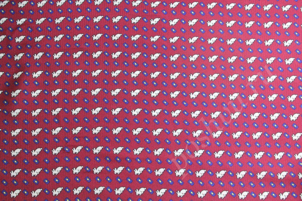 Ткань шелк бордового оттенка в белые зайчики