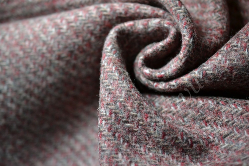 Пальтовая ткань саржевого плетения серого и бордового оттенков
