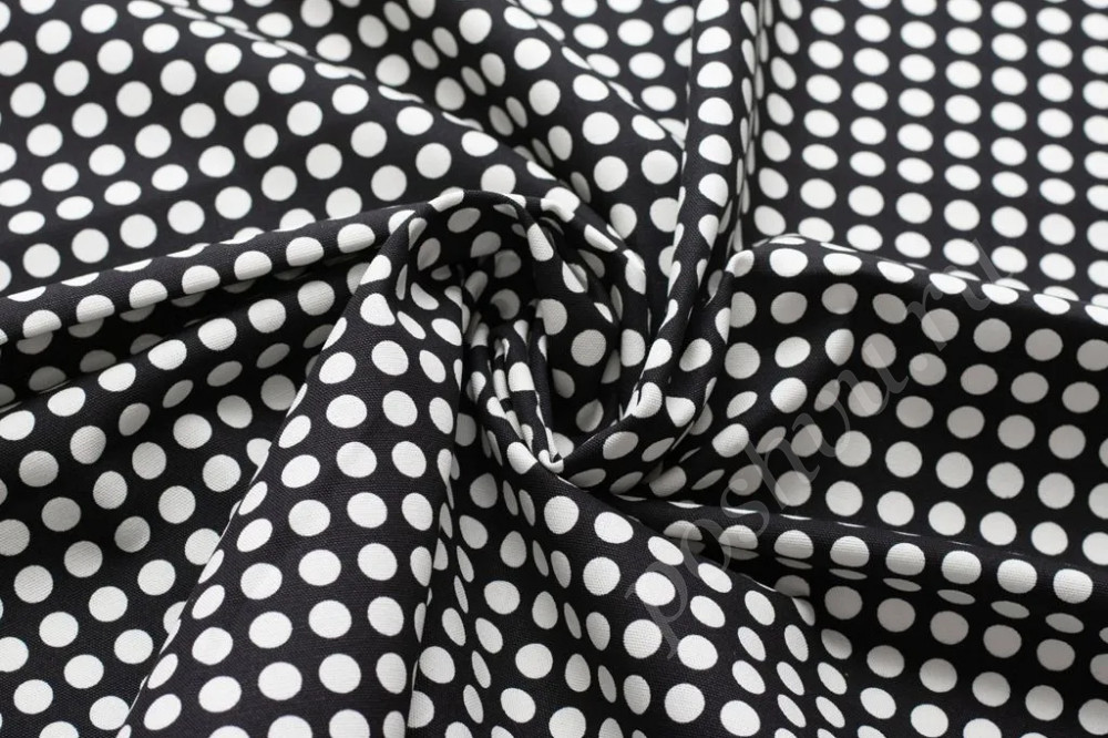 Хлопок костюмно-плательный черно-белого цвета в горошек