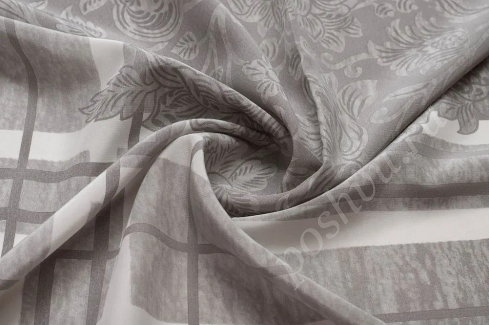 Шелк блузочно-плательный с рисунком "Клетки и вензеля", купон 0,75м