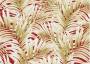 Портьерная ткань рогожка RAINFOREST пальмовые листья бежевого цвета на красном фоне (раппорт 64х67см)