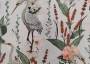 Портьерная ткань рогожка SAN растения с птицами на бежевом фоне в японском стиле (раппорт 57х57см)