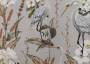 Портьерная ткань рогожка SAN растения с птицами на темно-бежевом фоне в японском стиле (раппорт 57х57см)