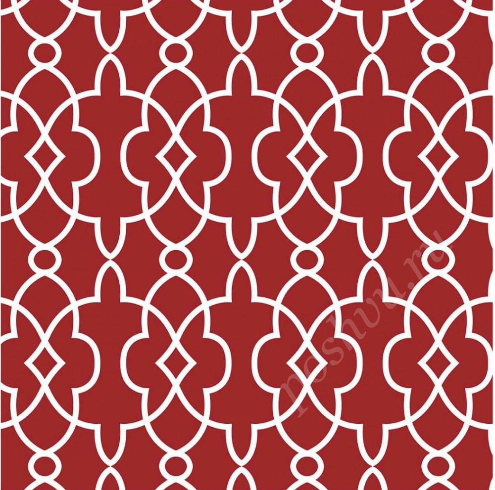 Портьерная ткань рогожка TRELIS геометрический узор решетка на красном фоне (раппорт 16х25см)
