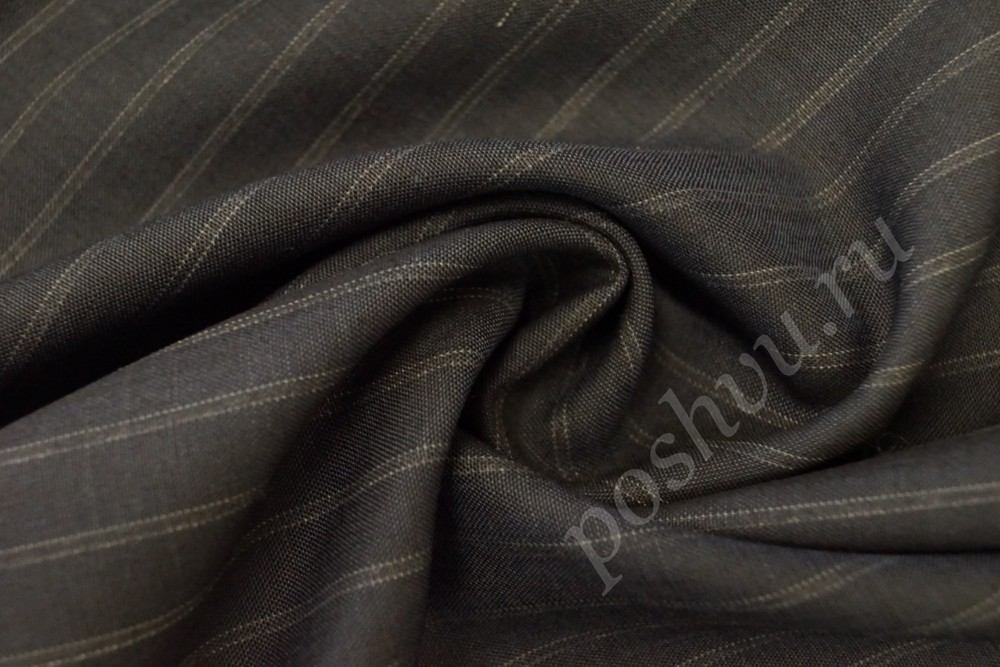 Тёмно-серая костюмная ткань из шерсти в тонкую полоску