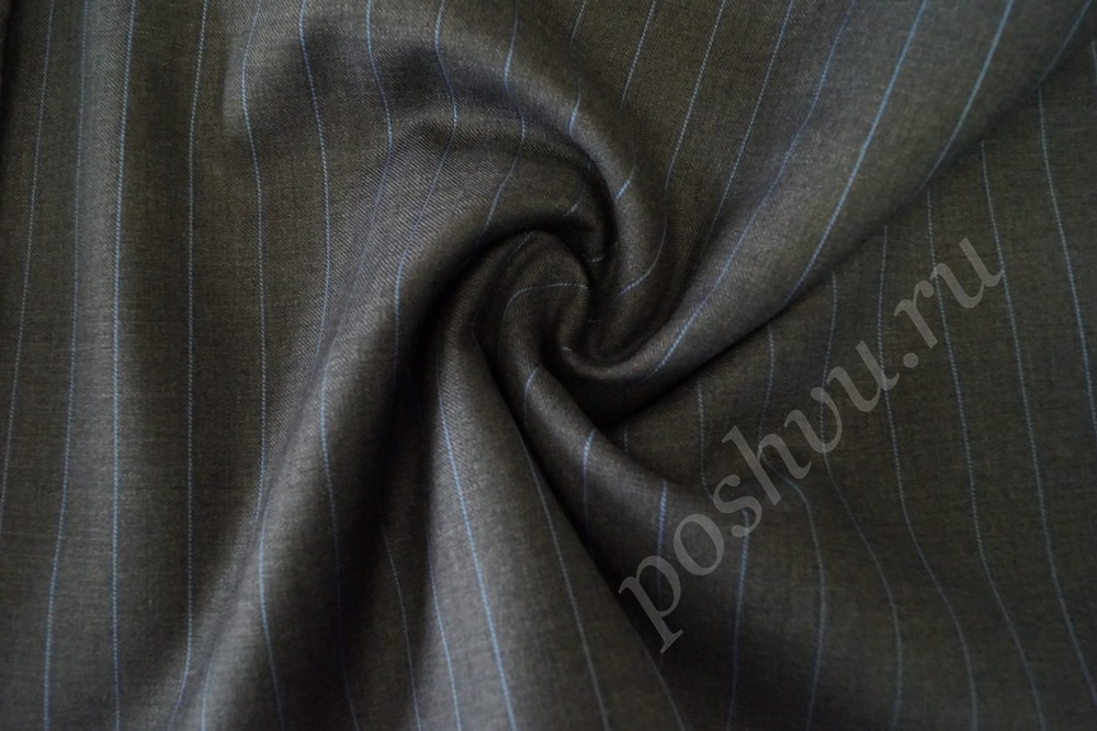 Ткань костюм-шерсть серого оттенка в голубую полоску