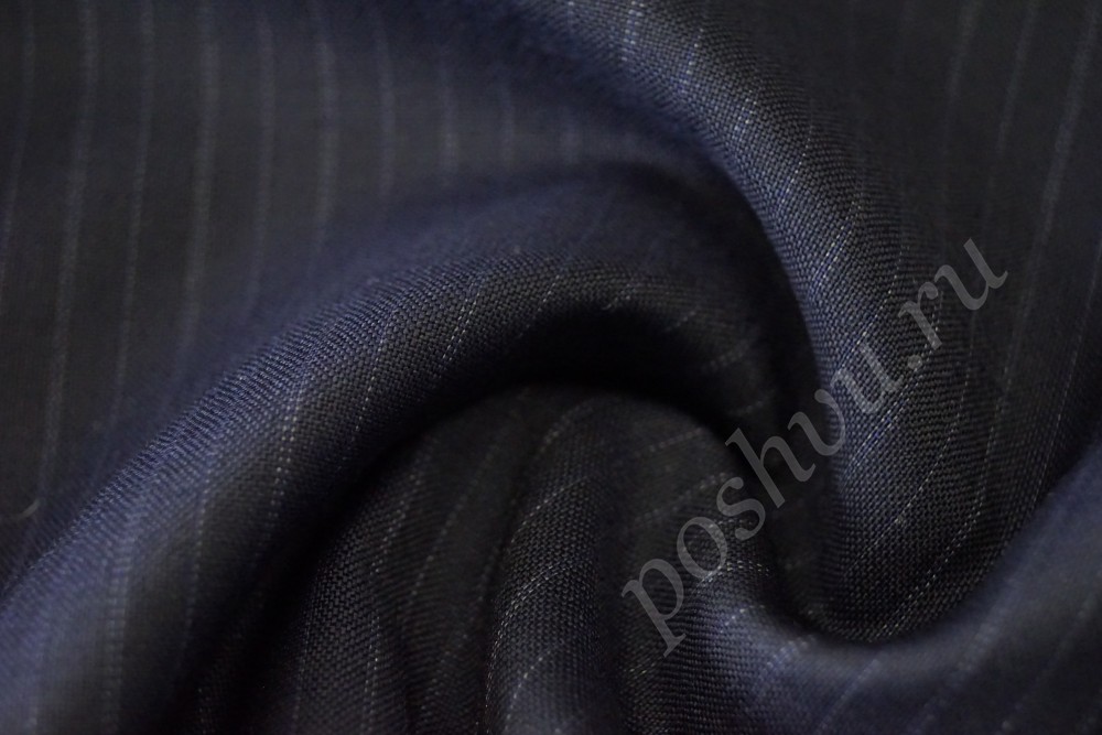 Ткань костюм-шерсть синего оттенка в полоску