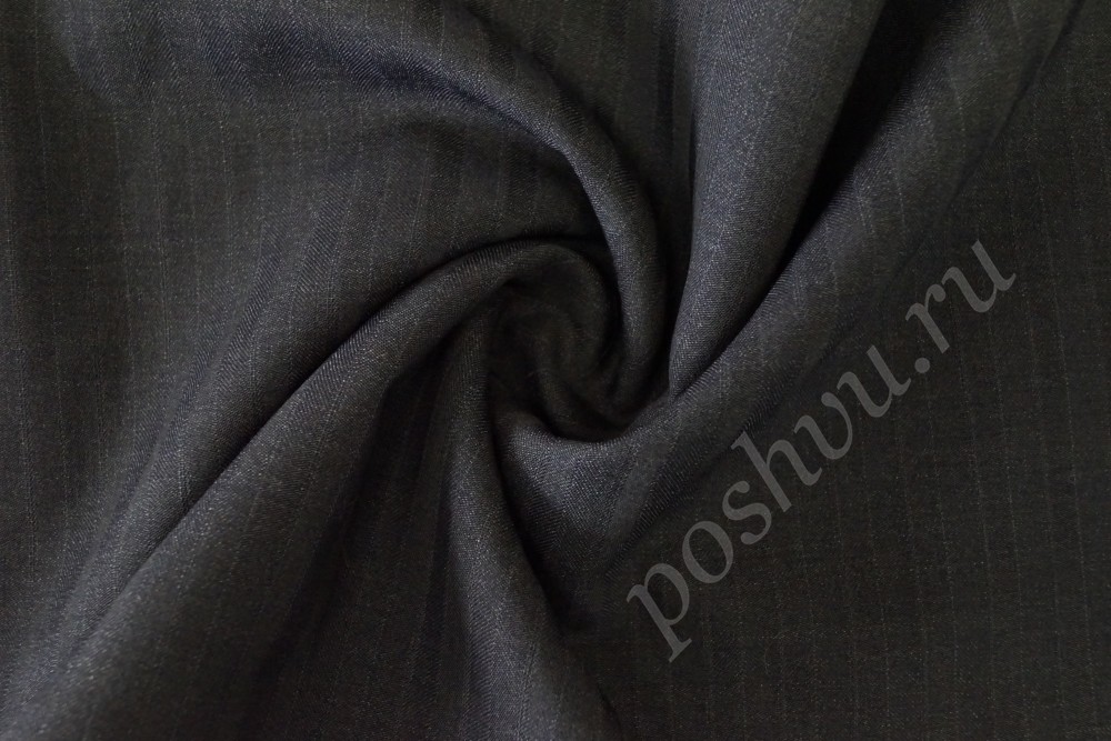 Ткань костюм-шерсть серого  оттенка в мелкую полоску