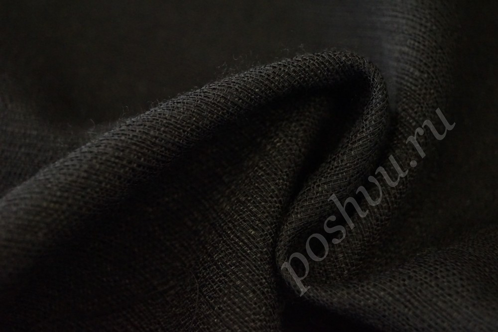 Ткань костюм-шерсть черного оттенка с серым ворсом