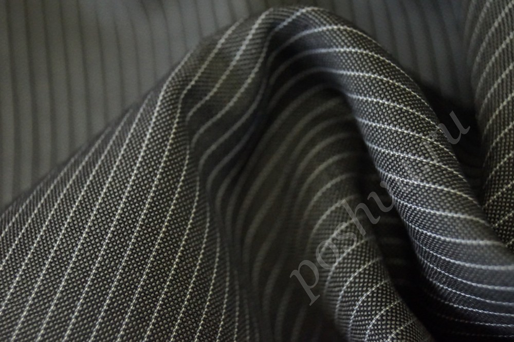 Ткань костюм-шерсть серого оттенка в частую полоску