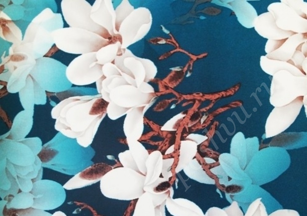 Креп Барби бирюзового цвета в цветы