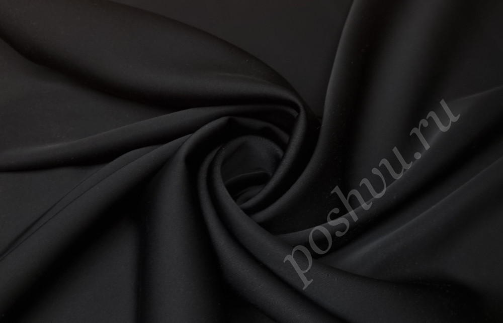 Атлас однотонный костюмный, черного цвета, 190 гр/м2