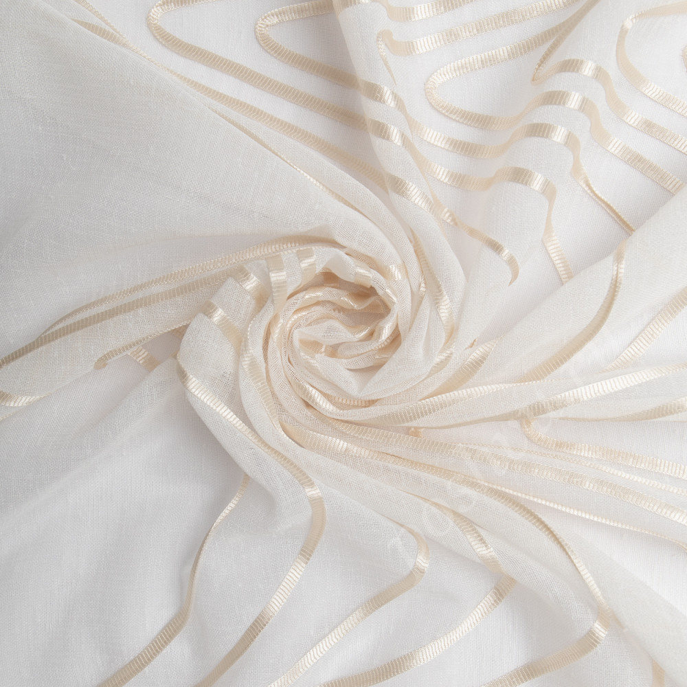Ткань для штор под лен SANTE молочного цвета с абстрактной аппликацией, с утяжелителем выс.290см