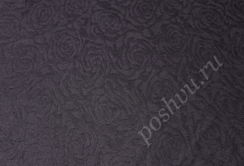 Костюмно-плательная ткань, жаккард цветы, цвет черный