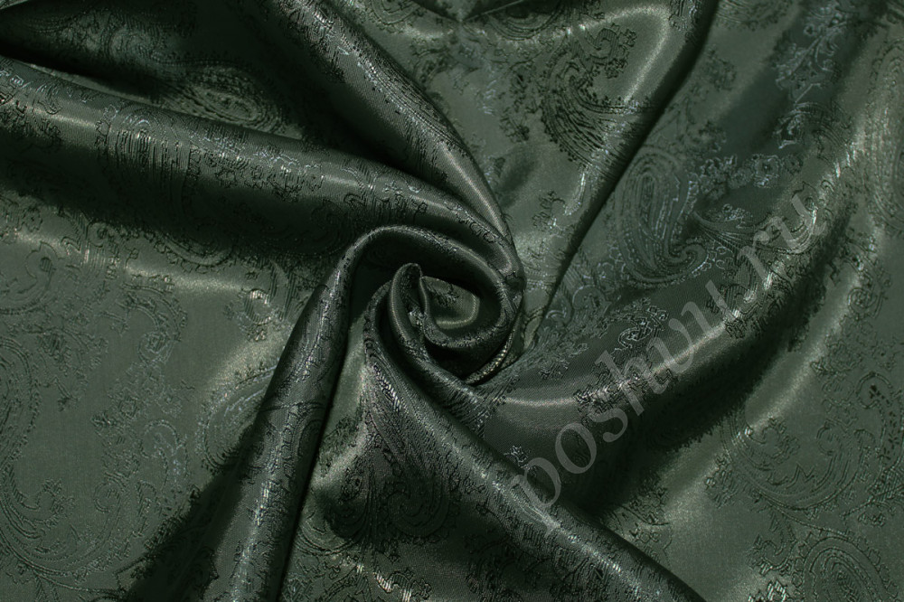 Подкладочная ткань жаккард Огурцы, темно-зеленого цвета, 90 гр/м2