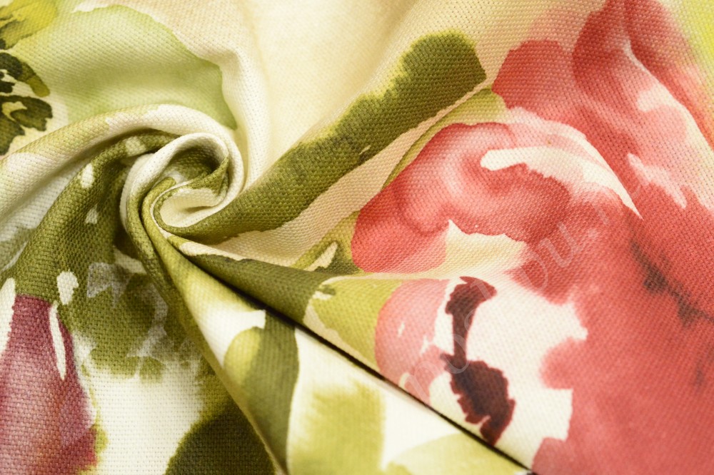 Ткань для штор портьерная бежевого оттенка в цветы