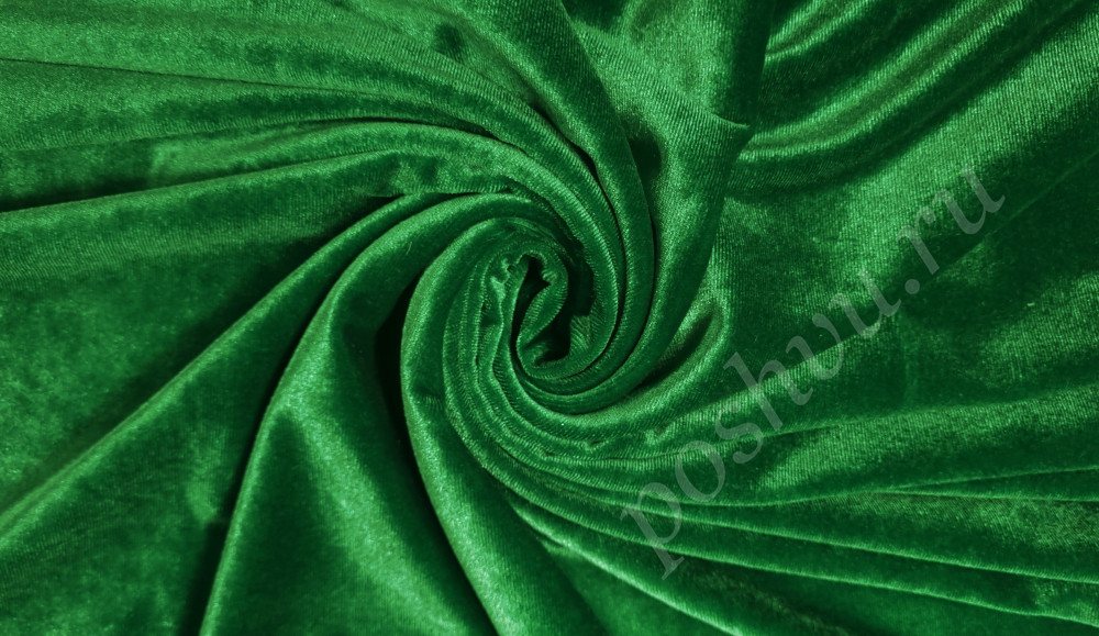 Бархат стрейч однотонный, цвет зеленый, 230 гр/м2