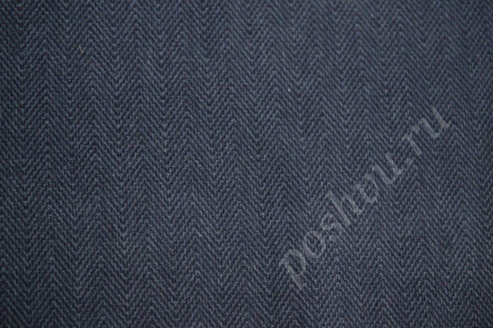Ткань костюмная сине-серого оттенка в рельефную елочку