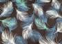 Полисатин 220см, голубые перья на черном фоне
