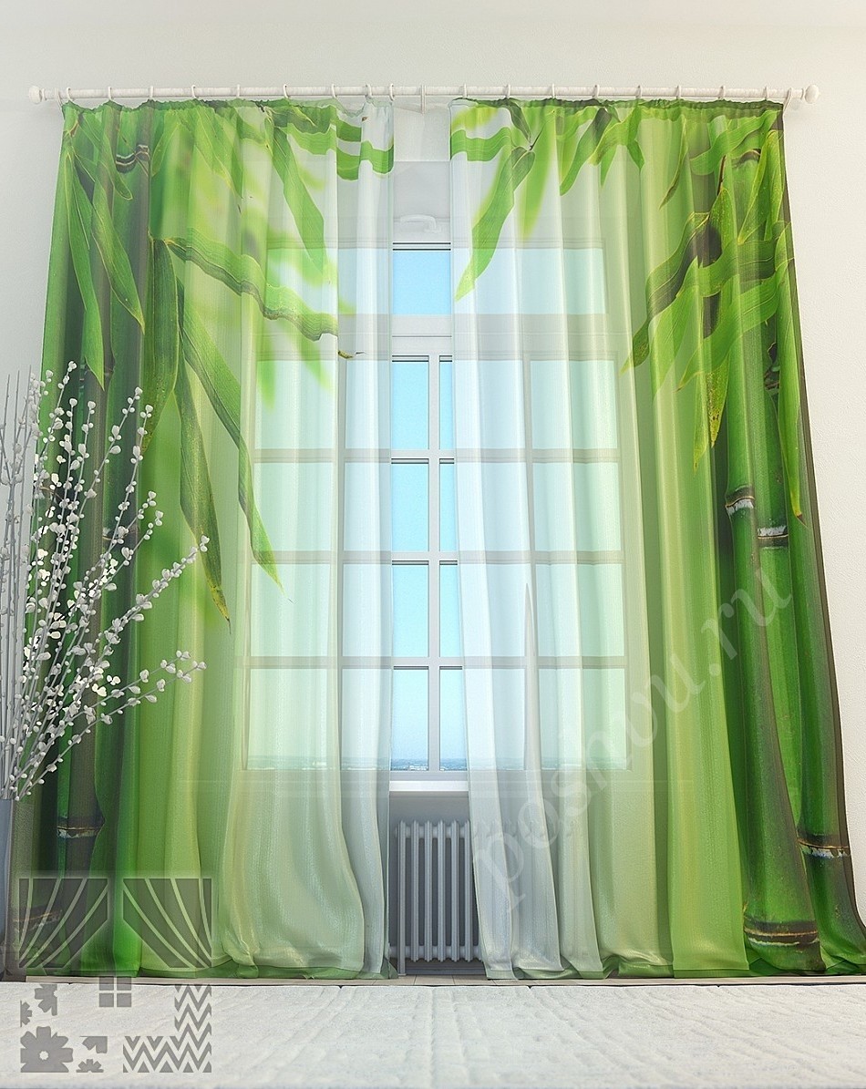 Интересный тюль с изображением зеленого бамбука для гостиной или спальни