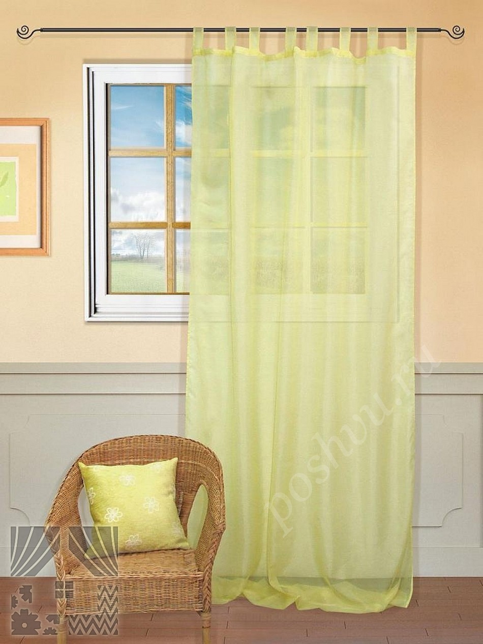 Классический однотонный тюль светло-желтого цвета для гостиной или спальни