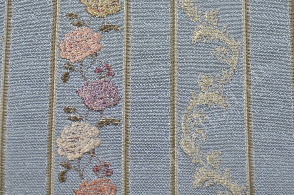 Ткань для мебели жаккард бирюзового цвета с цветочным узором